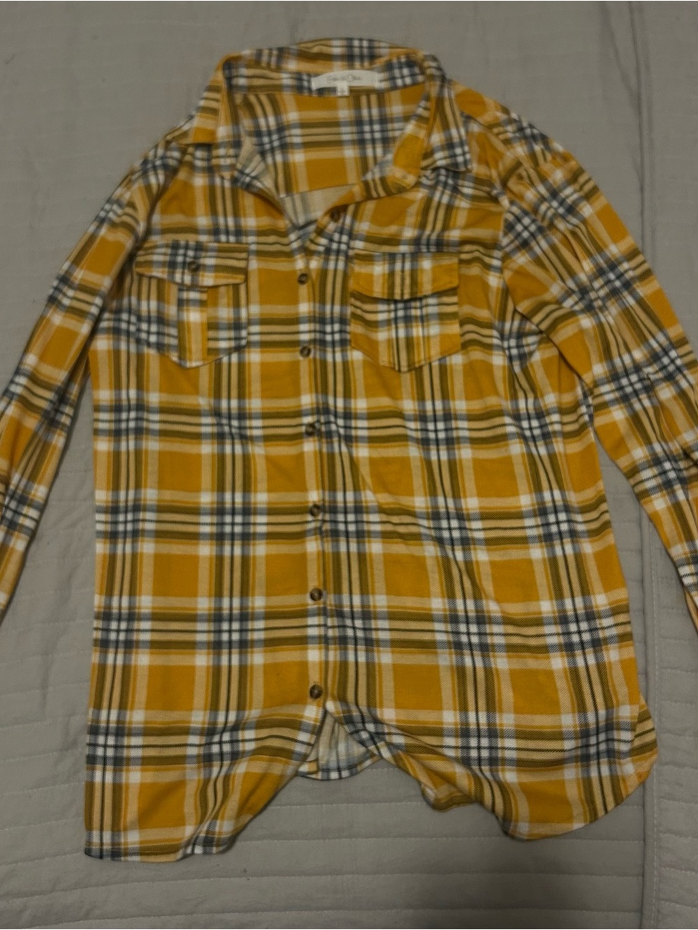 Women's Yellow Plaid Button-Down Shirt